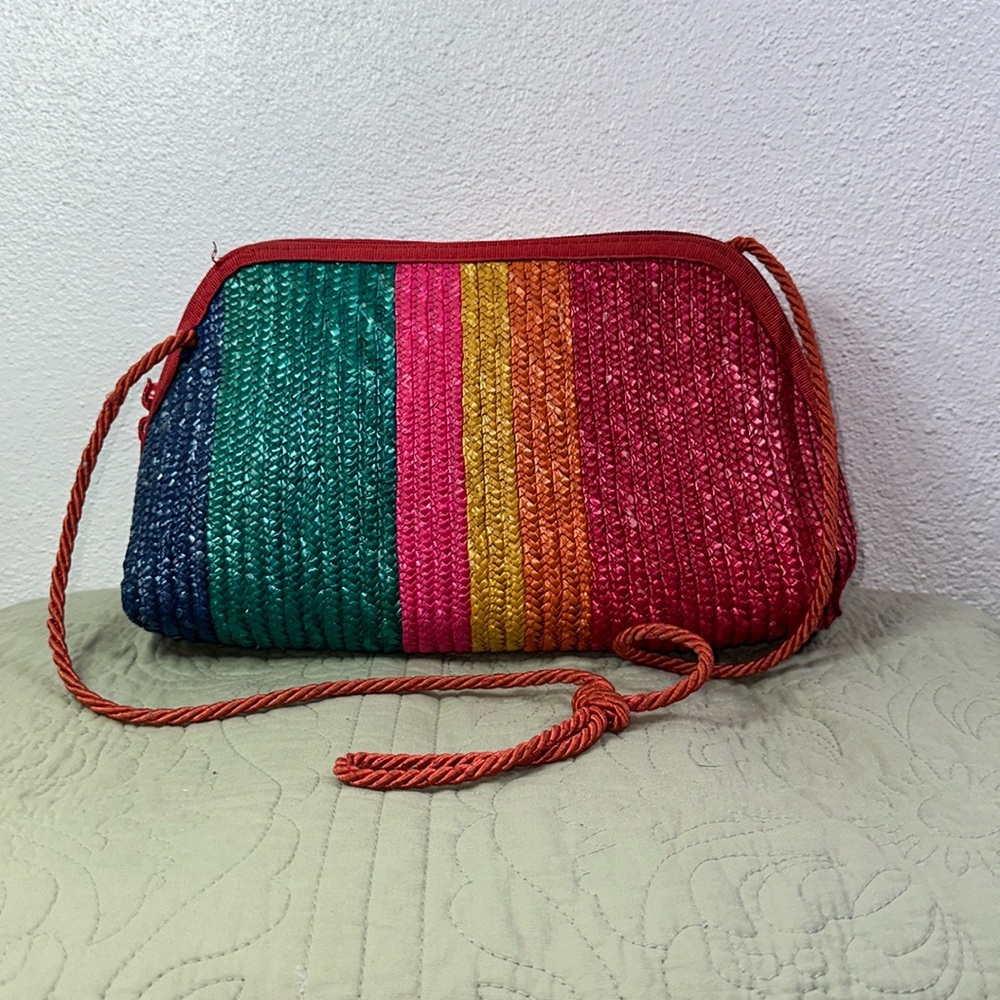 Vintage Liz Claiborne Multicolored Straw Crossbody Bag